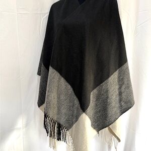 Worth New York Wool Color Block Shawl, Black and White